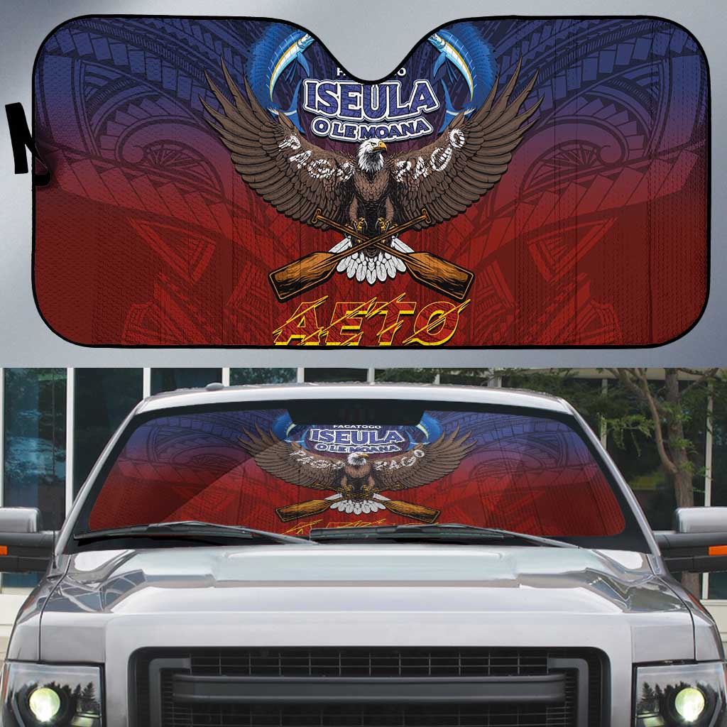 American Samoa Fautasi Auto Sun Shade Pago Pago Aeto and Iseula o le Moana of Fagatogo Red-Blue - Polynesian Pride