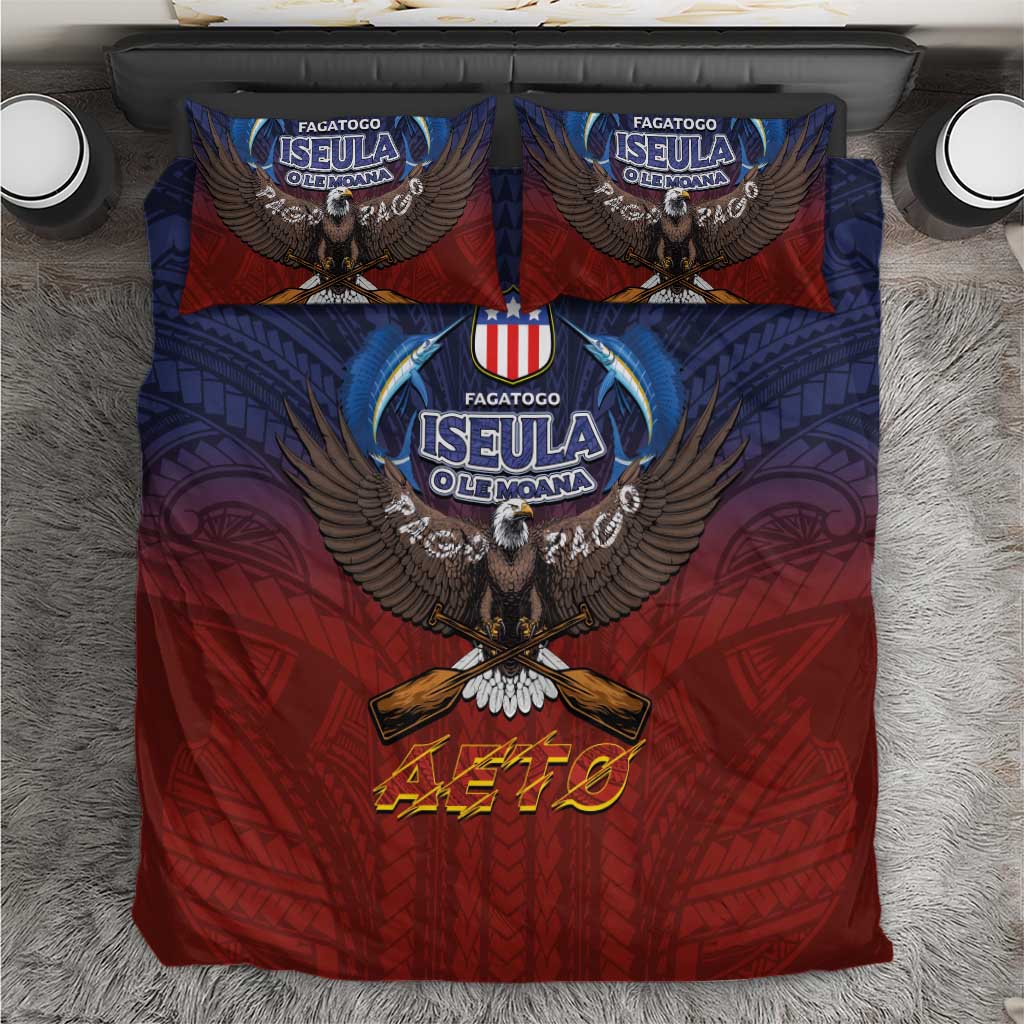American Samoa Fautasi Bedding Set Pago Pago Aeto and Iseula o le Moana of Fagatogo Red-Blue - Polynesian Pride