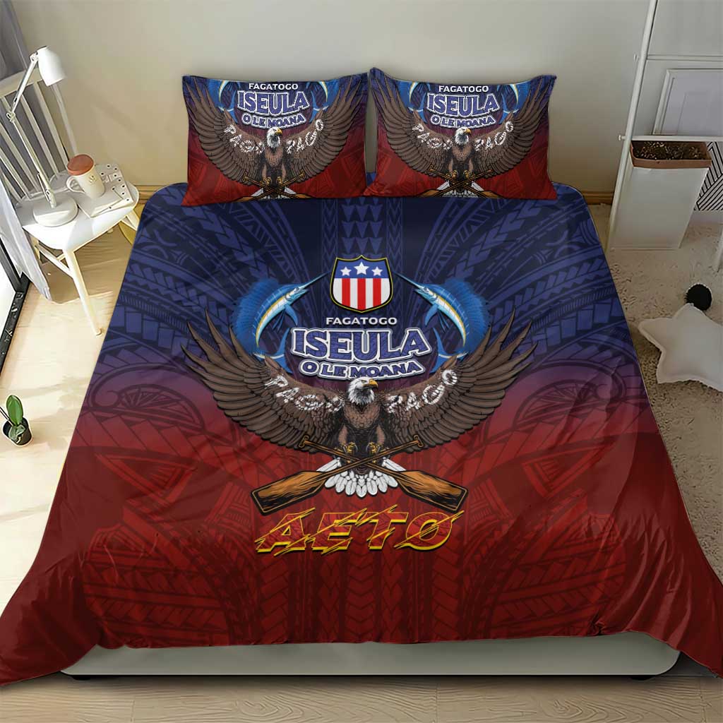 American Samoa Fautasi Bedding Set Pago Pago Aeto and Iseula o le Moana of Fagatogo Red-Blue - Polynesian Pride