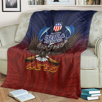 American Samoa Fautasi Blanket Pago Pago Aeto and Iseula o le Moana of Fagatogo Red-Blue - Polynesian Pride