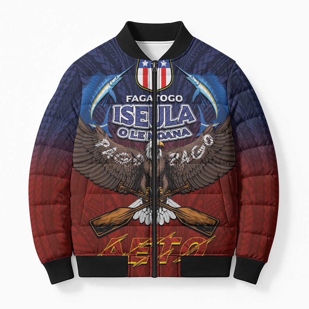 American Samoa Fautasi Bomber Puffer Jacket Pago Pago Aeto and Iseula o le Moana of Fagatogo Red-Blue - Polynesian Pride