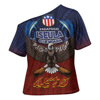 American Samoa Fautasi Cross Shoulder Shirt Pago Pago Aeto and Iseula o le Moana of Fagatogo Red-Blue - Polynesian Pride