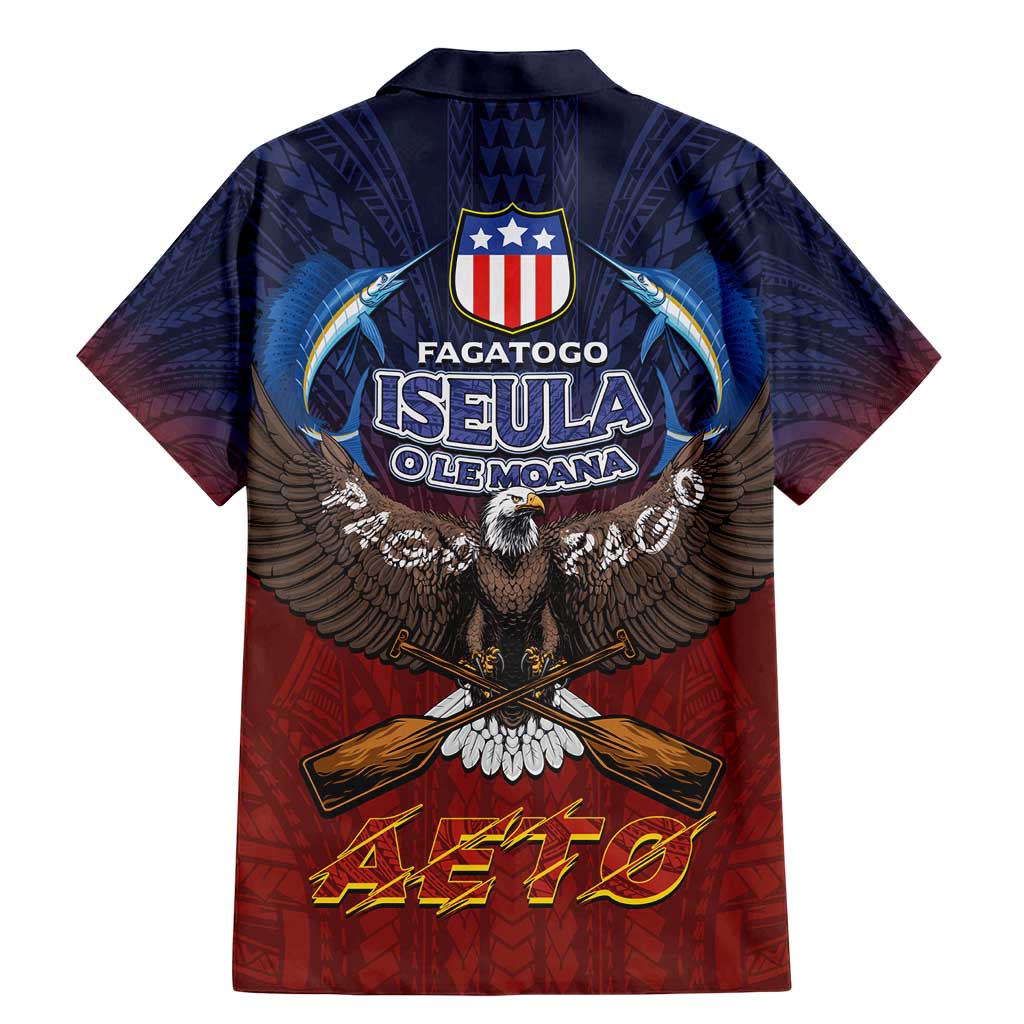 American Samoa Fautasi Family Matching Mermaid Dress and Hawaiian Shirt Pago Pago Aeto and Iseula o le Moana of Fagatogo Red-Blue - Polynesian Pride