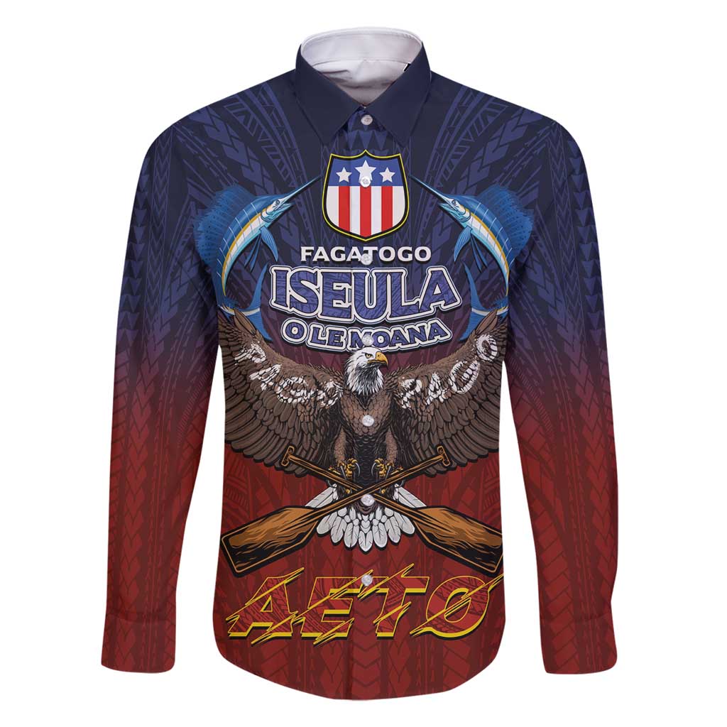 American Samoa Fautasi Family Matching Summer Maxi Dress and Hawaiian Shirt Pago Pago Aeto and Iseula o le Moana of Fagatogo Red-Blue - Polynesian Pride