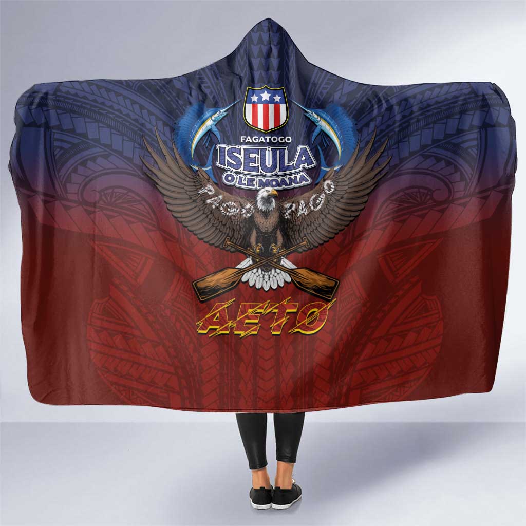 American Samoa Fautasi Hooded Blanket Pago Pago Aeto and Iseula o le Moana of Fagatogo Red-Blue - Polynesian Pride