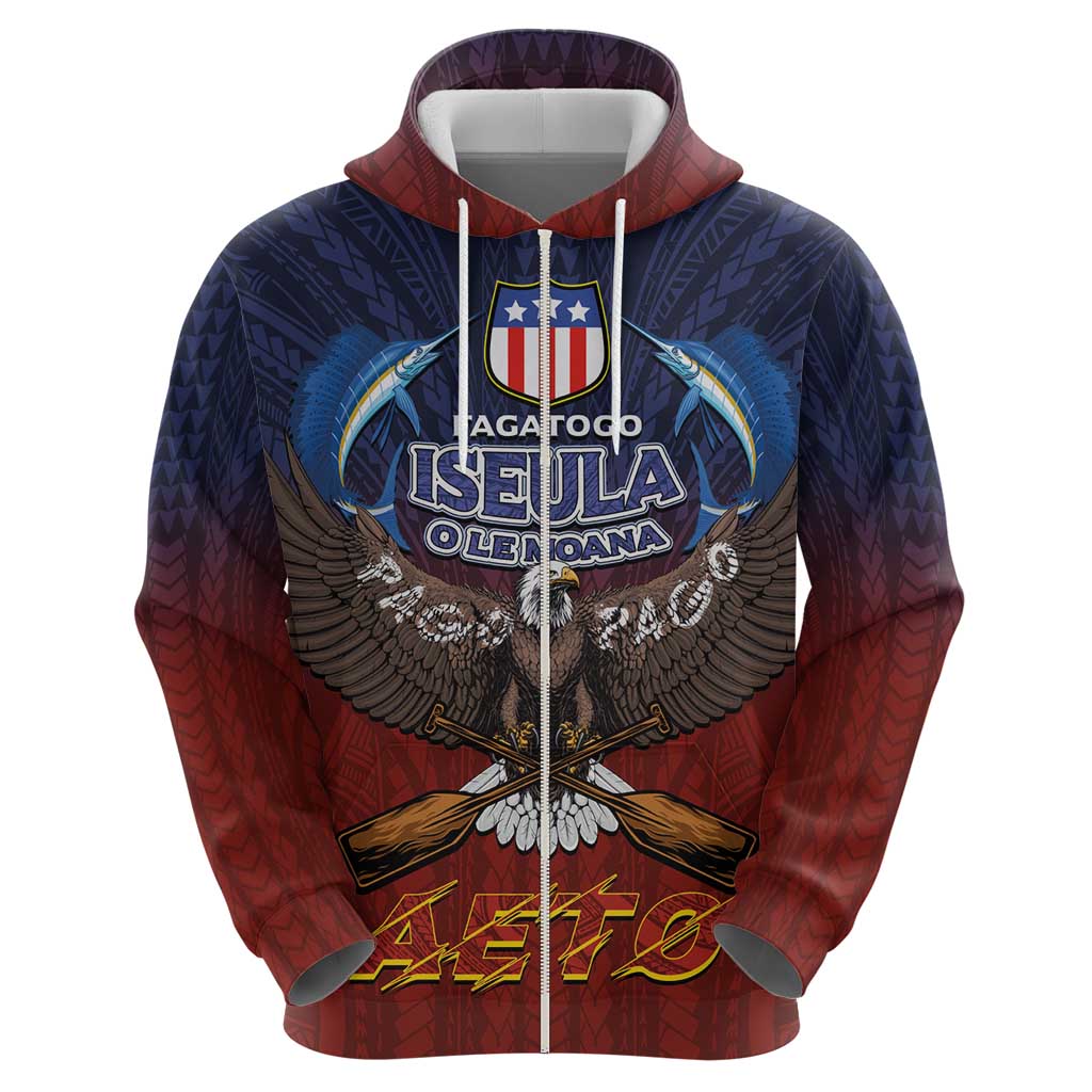 American Samoa Fautasi Hoodie Pago Pago Aeto and Iseula o le Moana of Fagatogo Red-Blue - Polynesian Pride