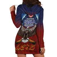 American Samoa Fautasi Hoodie Dress Pago Pago Aeto and Iseula o le Moana of Fagatogo Red-Blue - Polynesian Pride