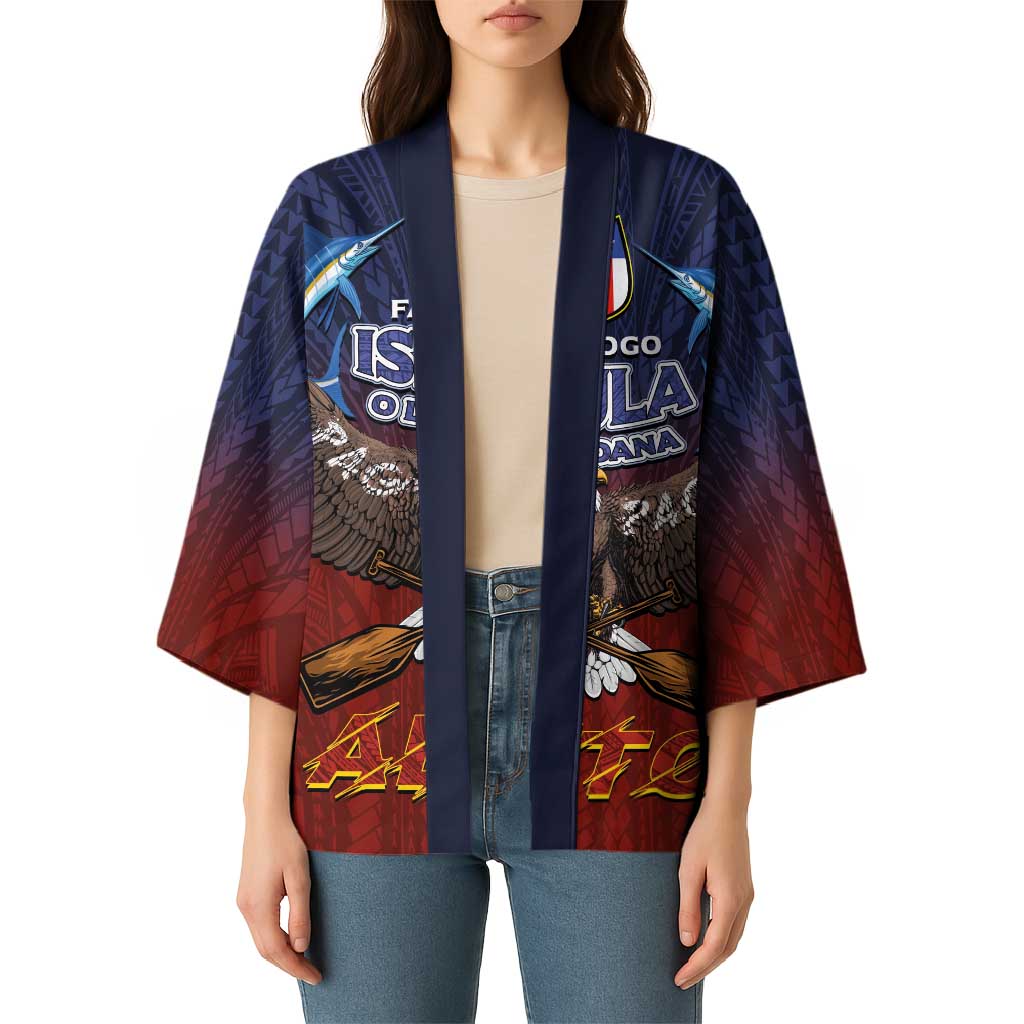 American Samoa Fautasi Kimono Pago Pago Aeto and Iseula o le Moana of Fagatogo Red-Blue - Polynesian Pride