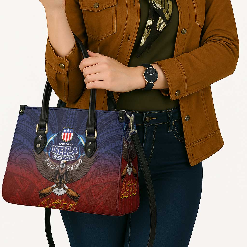 American Samoa Fautasi Leather Bag Pago Pago Aeto and Iseula o le Moana of Fagatogo Red-Blue - Polynesian Pride