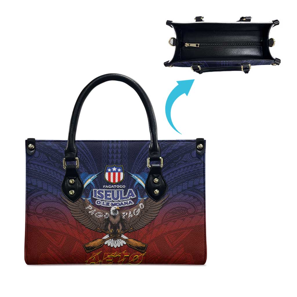 American Samoa Fautasi Leather Bag Pago Pago Aeto and Iseula o le Moana of Fagatogo Red-Blue - Polynesian Pride