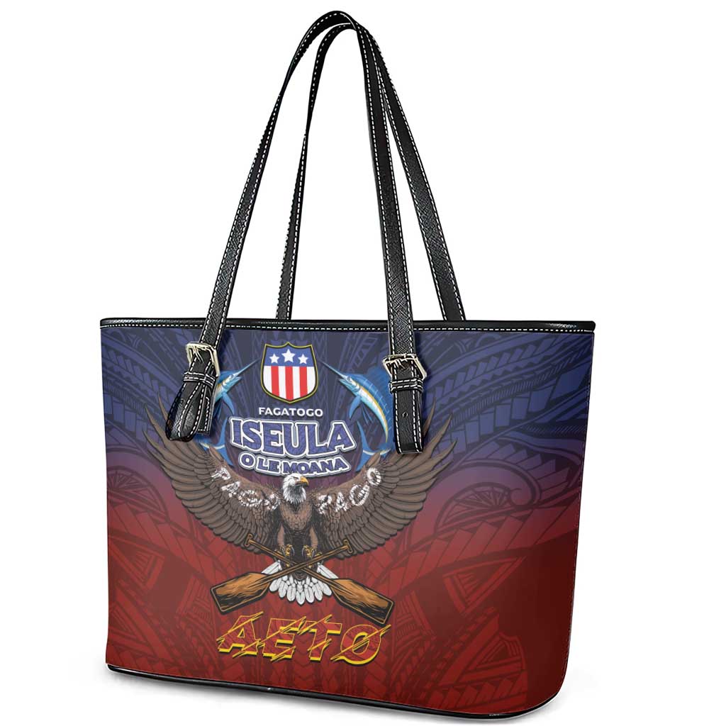 American Samoa Fautasi Leather Tote Bag Pago Pago Aeto and Iseula o le Moana of Fagatogo Red-Blue - Polynesian Pride