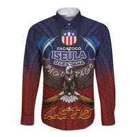 American Samoa Fautasi Long Sleeve Button Shirt Pago Pago Aeto and Iseula o le Moana of Fagatogo Red-Blue LT03 Unisex Blue - Polynesian Pride