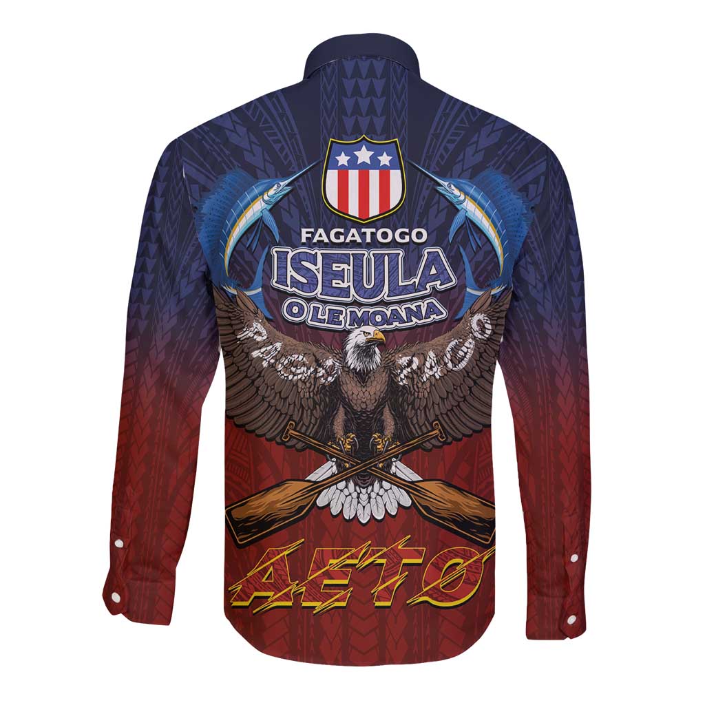 American Samoa Fautasi Long Sleeve Button Shirt Pago Pago Aeto and Iseula o le Moana of Fagatogo Red-Blue LT03 - Polynesian Pride