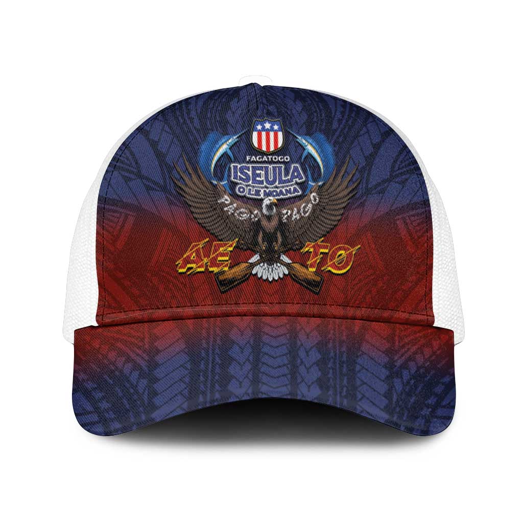 American Samoa Fautasi Mesh Trucker Cap Pago Pago Aeto and Iseula o le Moana of Fagatogo Red-Blue - Polynesian Pride