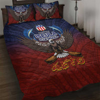 American Samoa Fautasi Quilt Bed Set Pago Pago Aeto and Iseula o le Moana of Fagatogo Red-Blue - Polynesian Pride