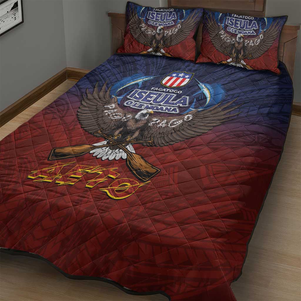 American Samoa Fautasi Quilt Bed Set Pago Pago Aeto and Iseula o le Moana of Fagatogo Red-Blue - Polynesian Pride