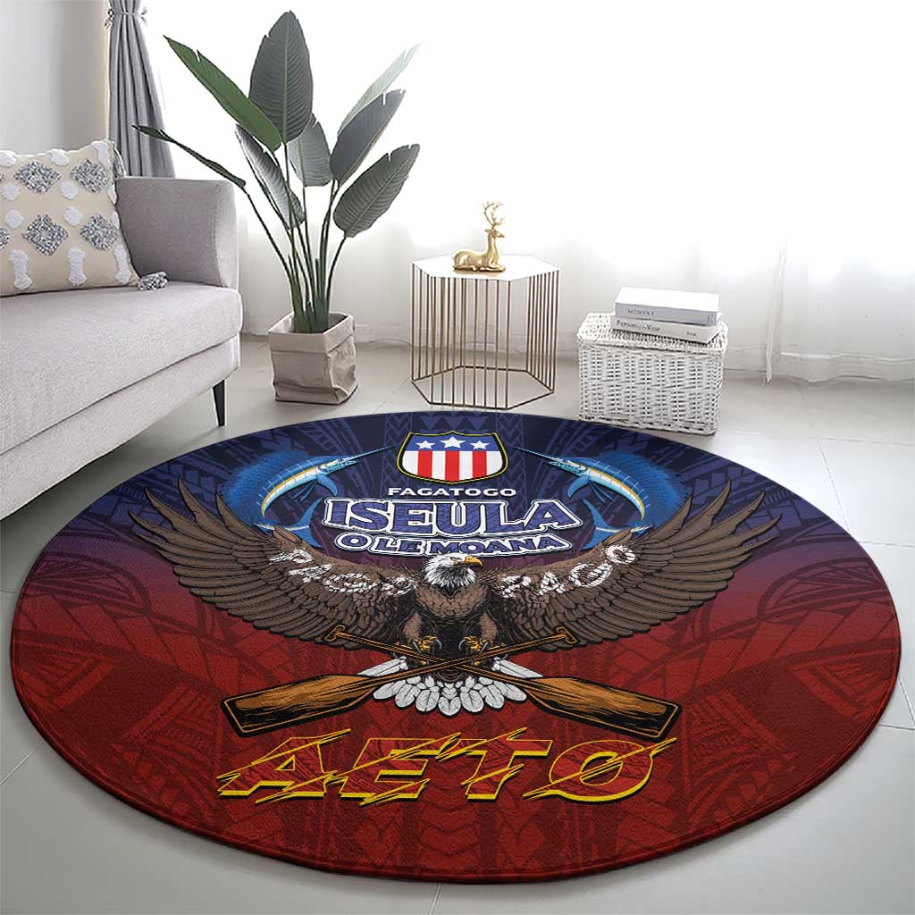 American Samoa Fautasi Round Carpet Pago Pago Aeto and Iseula o le Moana of Fagatogo Red-Blue - Polynesian Pride