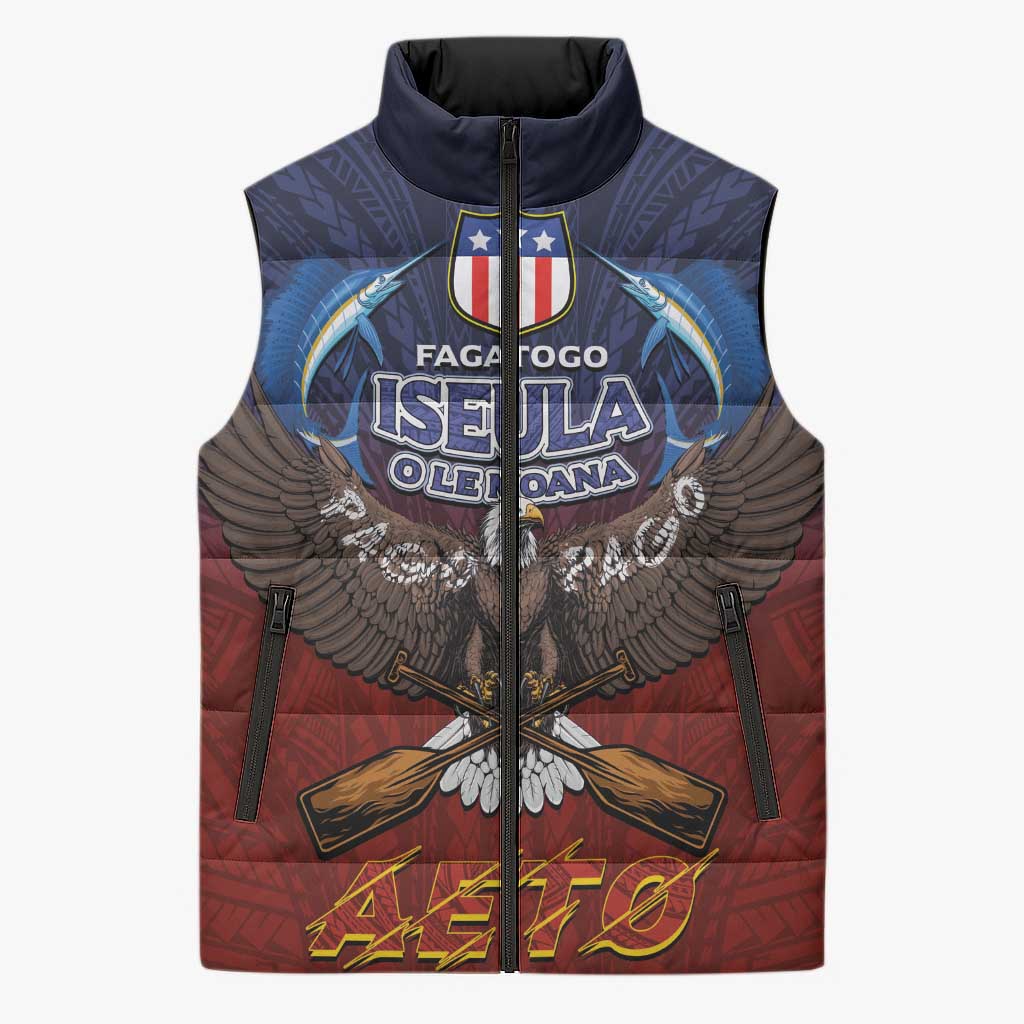 American Samoa Fautasi Sleeveless Puffer Jacket Pago Pago Aeto and Iseula o le Moana of Fagatogo Red-Blue - Polynesian Pride