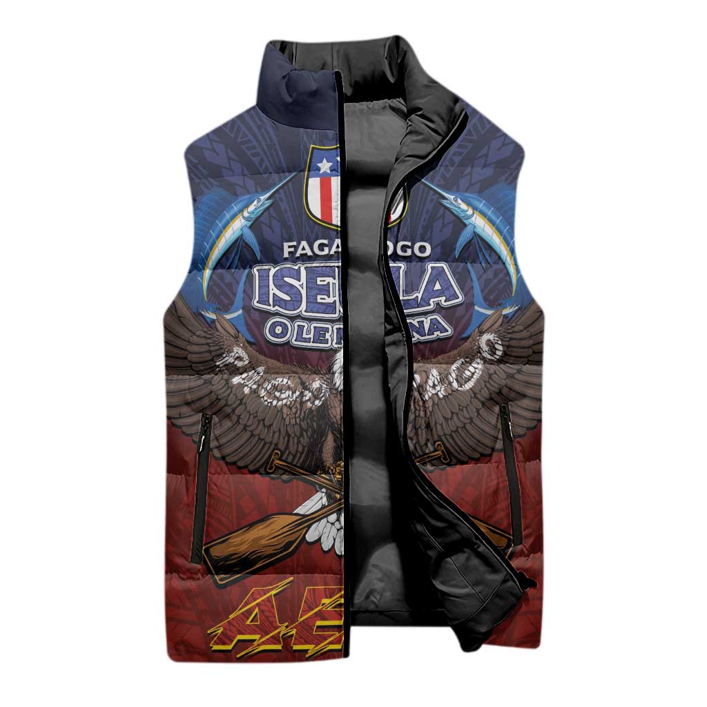 American Samoa Fautasi Sleeveless Puffer Jacket Pago Pago Aeto and Iseula o le Moana of Fagatogo Red-Blue - Polynesian Pride