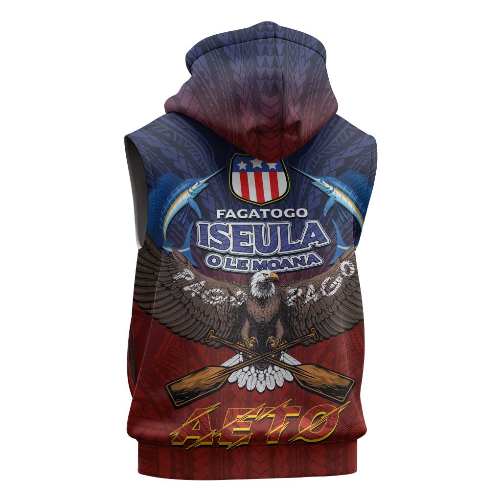 American Samoa Fautasi Sleeveless Zip Hoodie Pago Pago Aeto and Iseula o le Moana of Fagatogo Red-Blue - Polynesian Pride