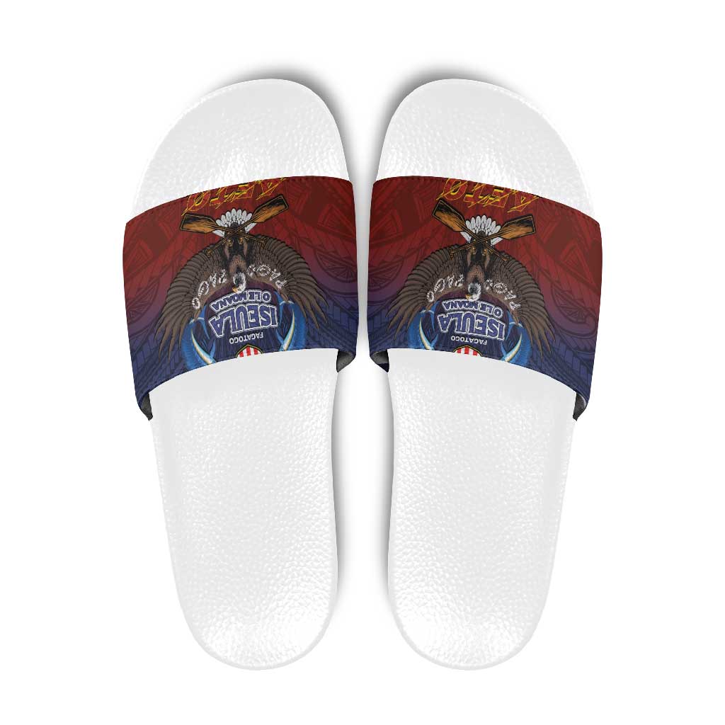 American Samoa Fautasi Slide Sandals Pago Pago Aeto and Iseula o le Moana of Fagatogo Red-Blue - Polynesian Pride