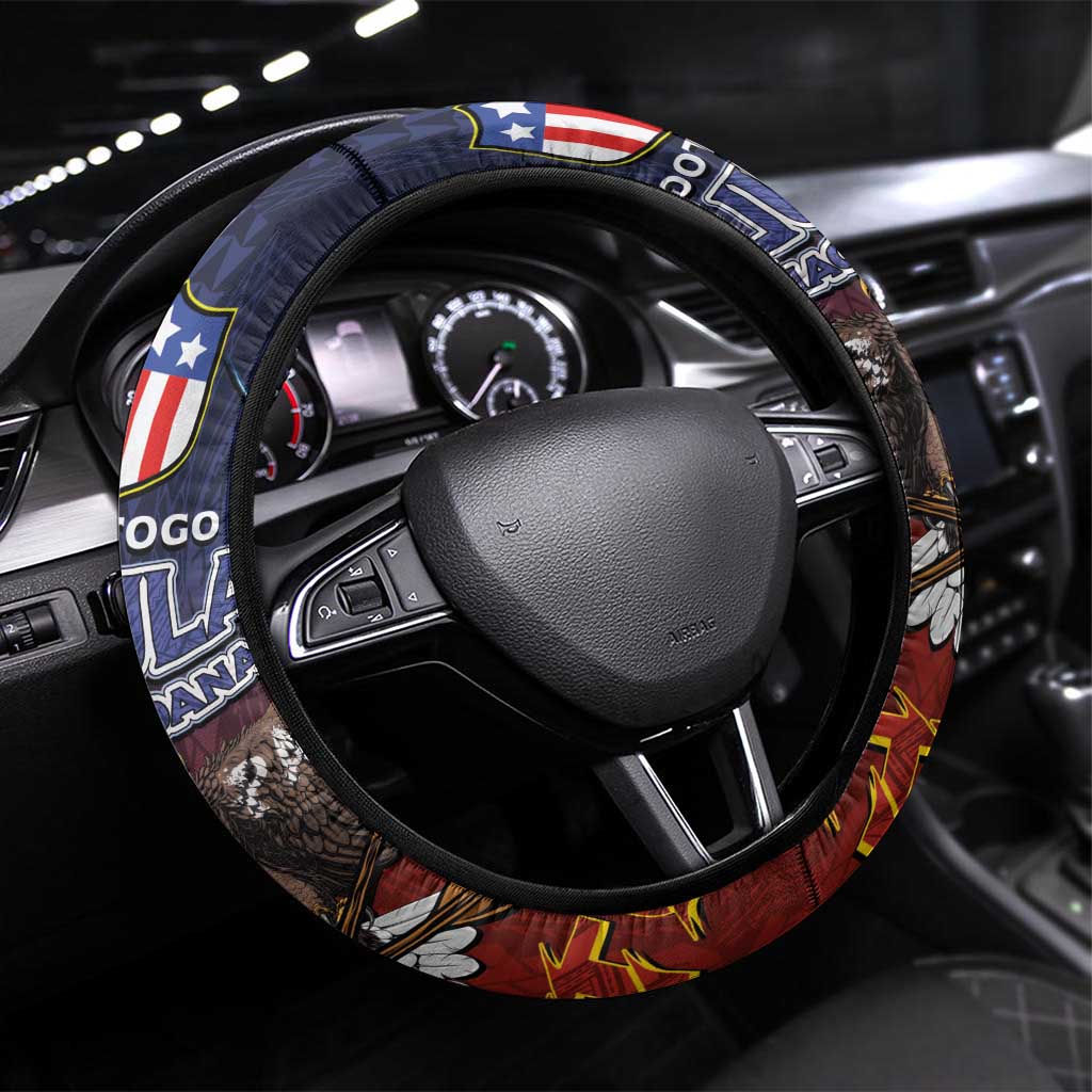 American Samoa Fautasi Steering Wheel Cover Pago Pago Aeto and Iseula o le Moana of Fagatogo Red-Blue - Polynesian Pride