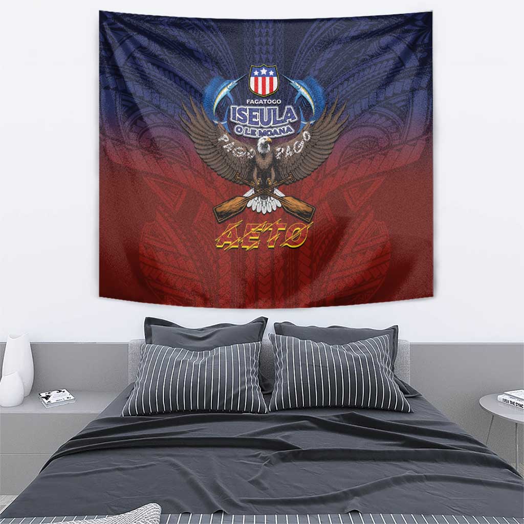 American Samoa Fautasi Tapestry Pago Pago Aeto and Iseula o le Moana of Fagatogo Red-Blue - Polynesian Pride
