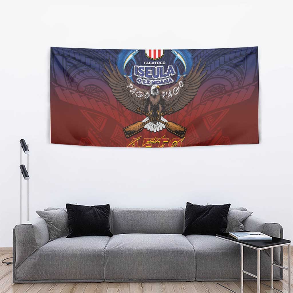 American Samoa Fautasi Tapestry Pago Pago Aeto and Iseula o le Moana of Fagatogo Red-Blue - Polynesian Pride