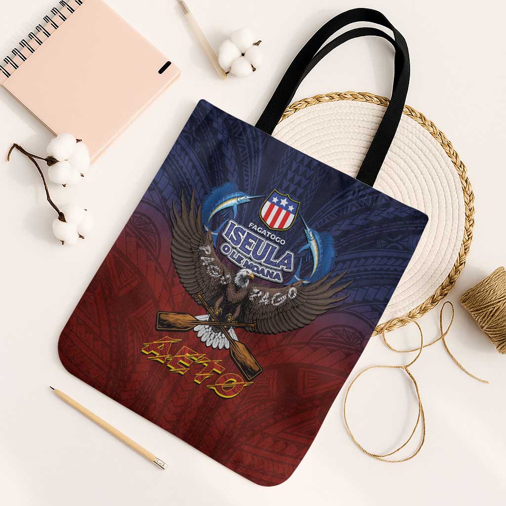 American Samoa Fautasi Tote Bag Pago Pago Aeto and Iseula o le Moana of Fagatogo Red-Blue - Polynesian Pride