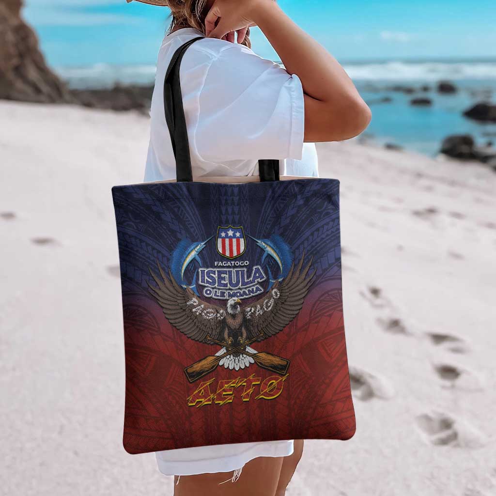 American Samoa Fautasi Tote Bag Pago Pago Aeto and Iseula o le Moana of Fagatogo Red-Blue - Polynesian Pride