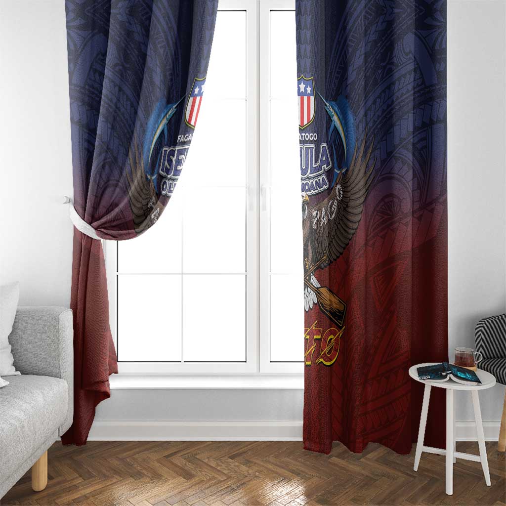 American Samoa Fautasi Window Curtain Pago Pago Aeto and Iseula o le Moana of Fagatogo Red-Blue - Polynesian Pride