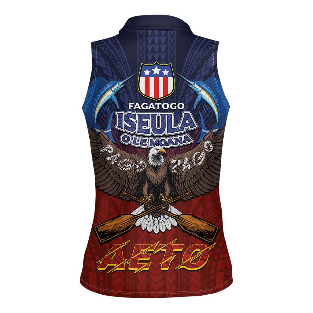 American Samoa Fautasi Women Sleeveless Polo Shirt Pago Pago Aeto and Iseula o le Moana of Fagatogo Red-Blue - Polynesian Pride