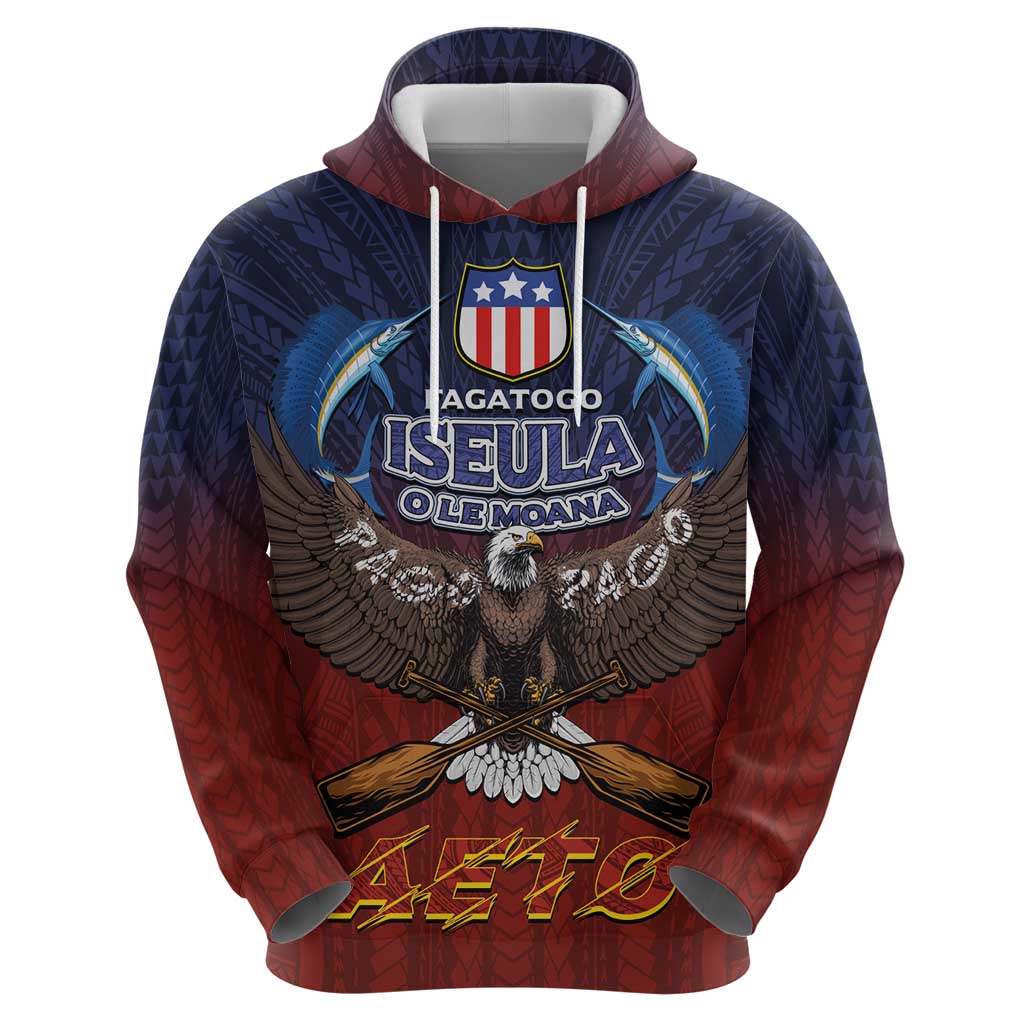 American Samoa Fautasi Zip Hoodie Pago Pago Aeto and Iseula o le Moana of Fagatogo Red-Blue - Polynesian Pride