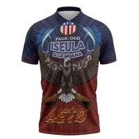 American Samoa Fautasi Zipper Polo Shirt Pago Pago Aeto and Iseula o le Moana of Fagatogo Red-Blue - Polynesian Pride