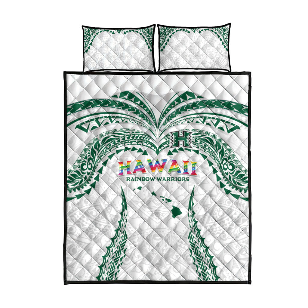 Hawaii Rainbow Warriors Quilt Bed Set Polynesian Motif White Color LT03 - Polynesian Pride