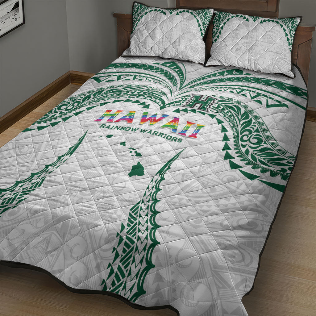 Hawaii Rainbow Warriors Quilt Bed Set Polynesian Motif White Color LT03 - Polynesian Pride