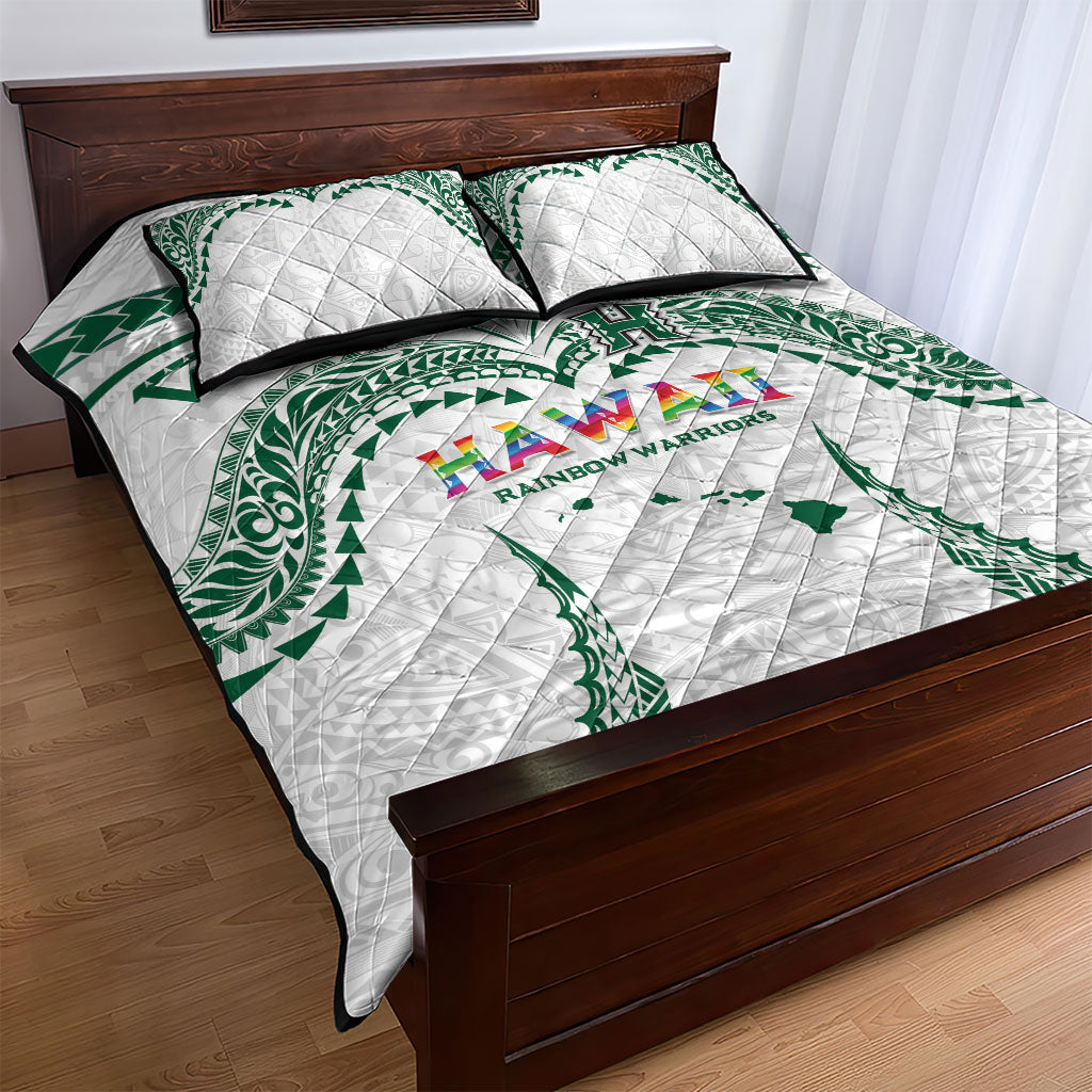 Hawaii Rainbow Warriors Quilt Bed Set Polynesian Motif White Color LT03 - Polynesian Pride