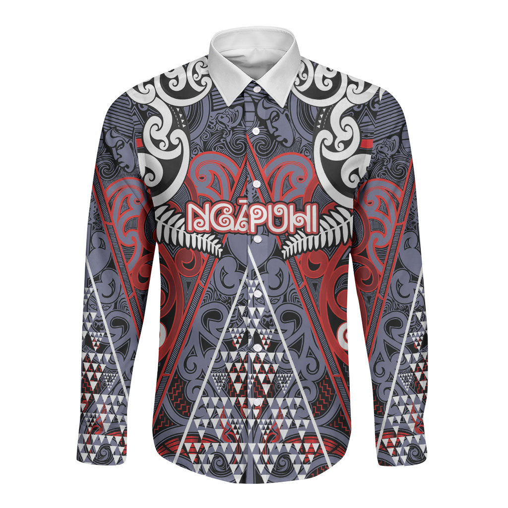 Personalised Aotearoa Iwi Ngapuhi Long Sleeve Button Shirt Maori Motif Tribal LT03 Unisex Multicolor - Polynesian Pride