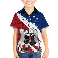 custom-samoa-rugby-family-matching-off-shoulder-short-dress-and-hawaiian-shirt-siva-tau-dance-polynesian-tattoo-brush-style