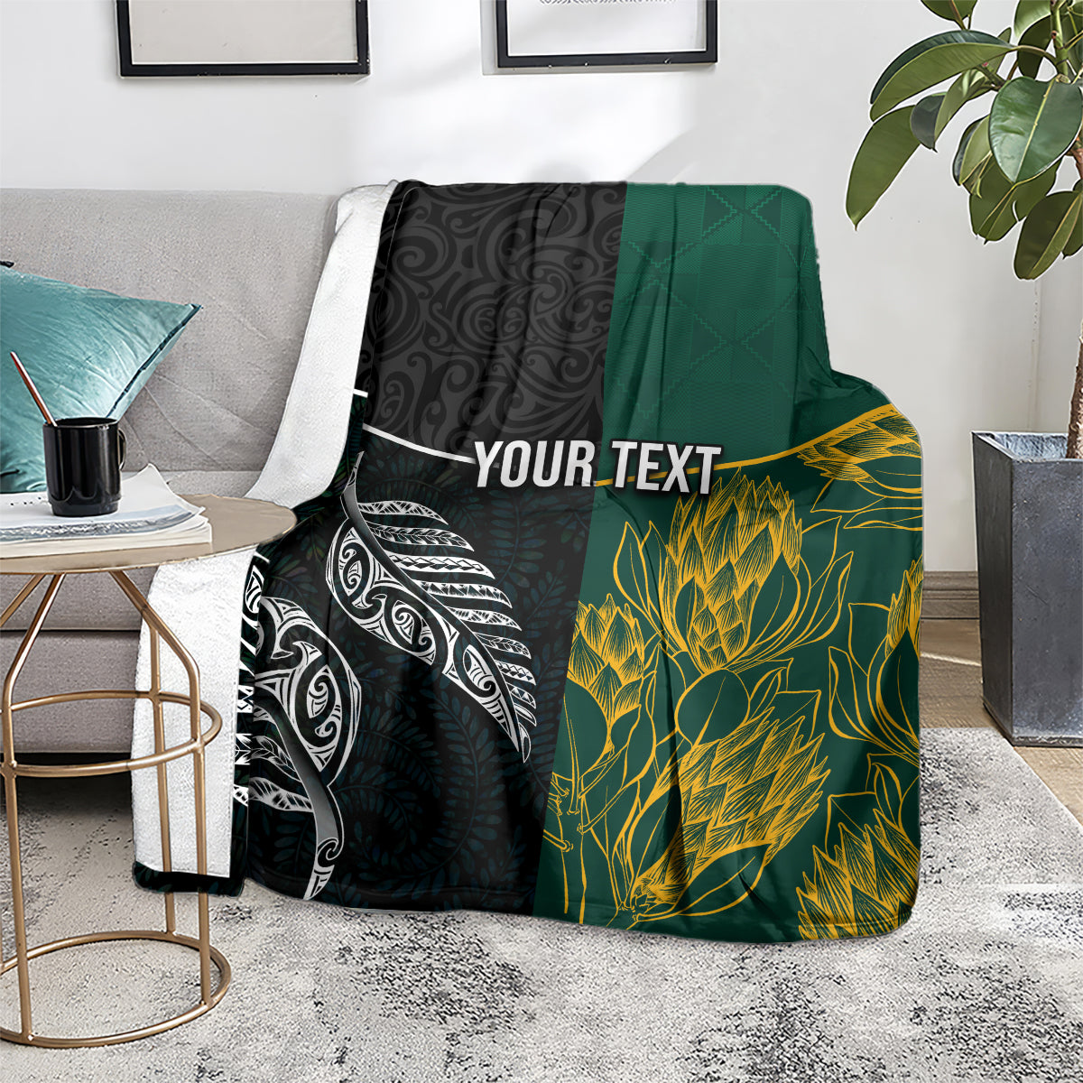 Personalised South Africa and New Zealand Blanket King Protea and Silver Fern Mix Culture Pattern LT03 - Polynesian Pride