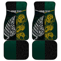 Personalised South Africa and New Zealand Car Mats King Protea and Silver Fern Mix Culture Pattern LT03 Black - Polynesian Pride