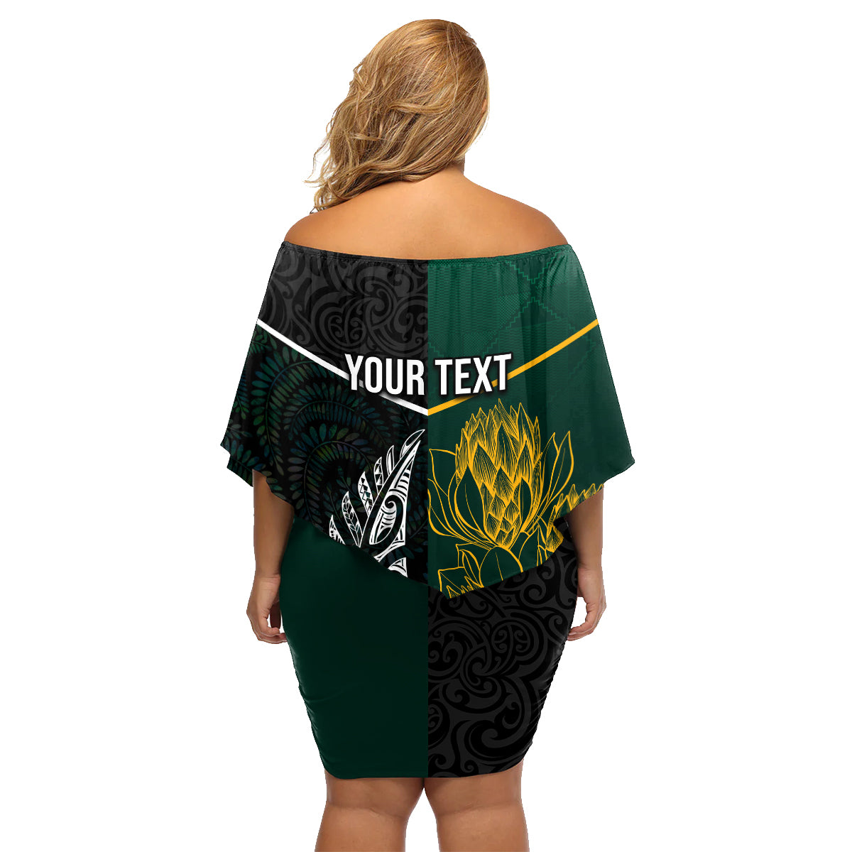 Personalised South Africa and New Zealand Family Matching Off Shoulder Short Dress and Hawaiian Shirt King Protea and Silver Fern Mix Culture Pattern LT03 - Polynesian Pride