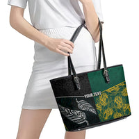 Personalised South Africa and New Zealand Leather Tote Bag King Protea and Silver Fern Mix Culture Pattern LT03 - Polynesian Pride