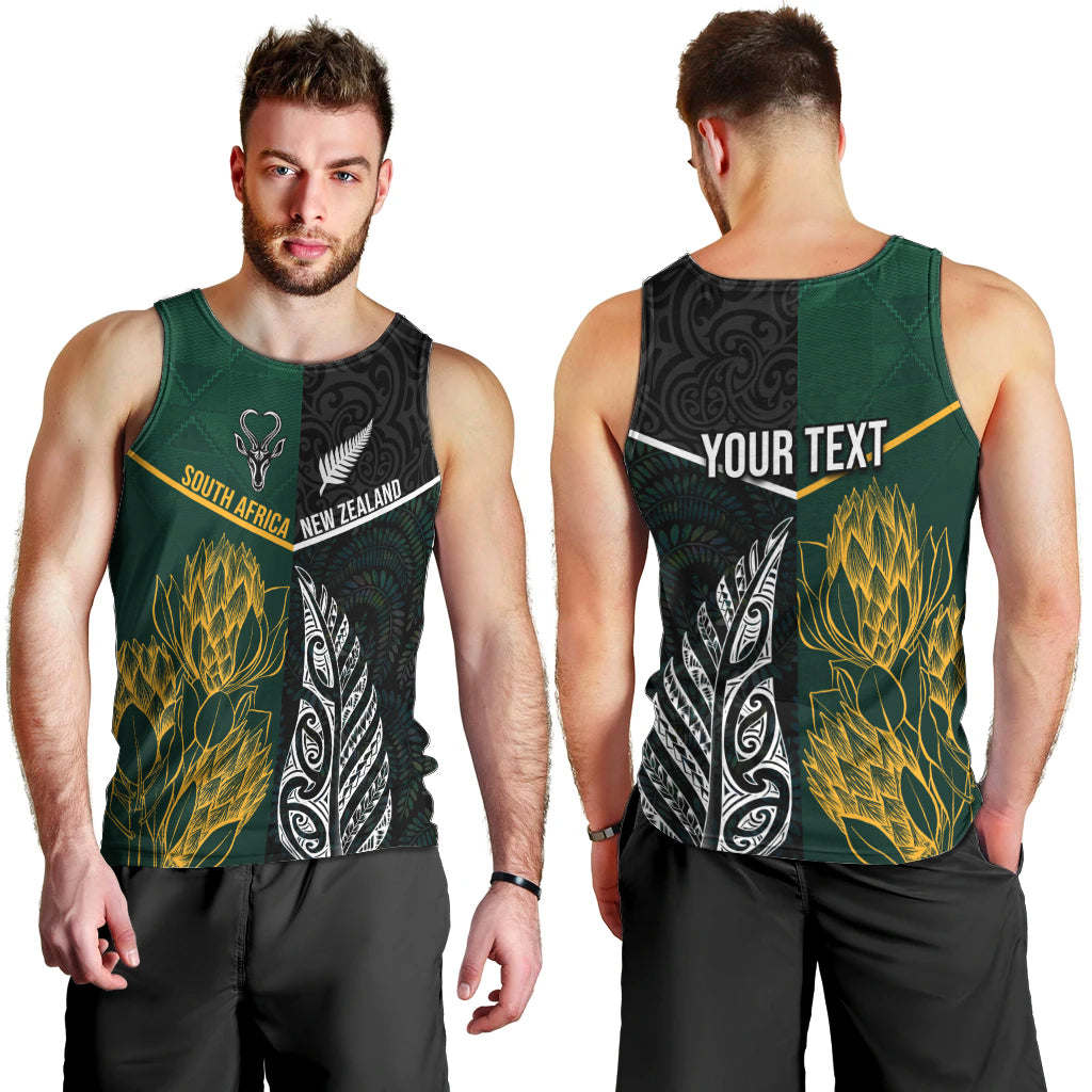 Personalised South Africa and New Zealand Men Tank Top King Protea and Silver Fern Mix Culture Pattern LT03 - Polynesian Pride