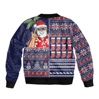 Hawaii Mele Kalikimaka Bomber Jacket Aloha and Christmas Elements Patchwork Blue Style LT03 - Polynesian Pride