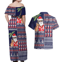 Hawaii Mele Kalikimaka Couples Matching Off Shoulder Maxi Dress and Hawaiian Shirt Aloha and Christmas Elements Patchwork Blue Style LT03 - Polynesian Pride