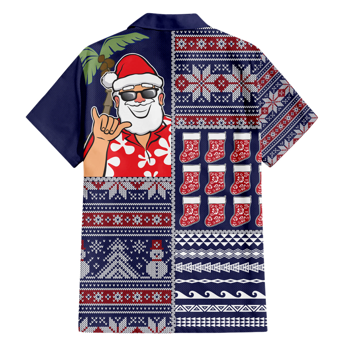 Hawaii Mele Kalikimaka Family Matching Short Sleeve Bodycon Dress and Hawaiian Shirt Aloha and Christmas Elements Patchwork Blue Style LT03 - Polynesian Pride
