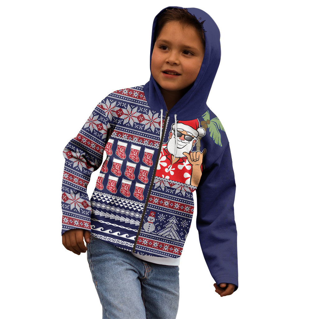 Hawaii Mele Kalikimaka Kid Hoodie Aloha and Christmas Elements Patchwork Blue Style LT03 - Polynesian Pride