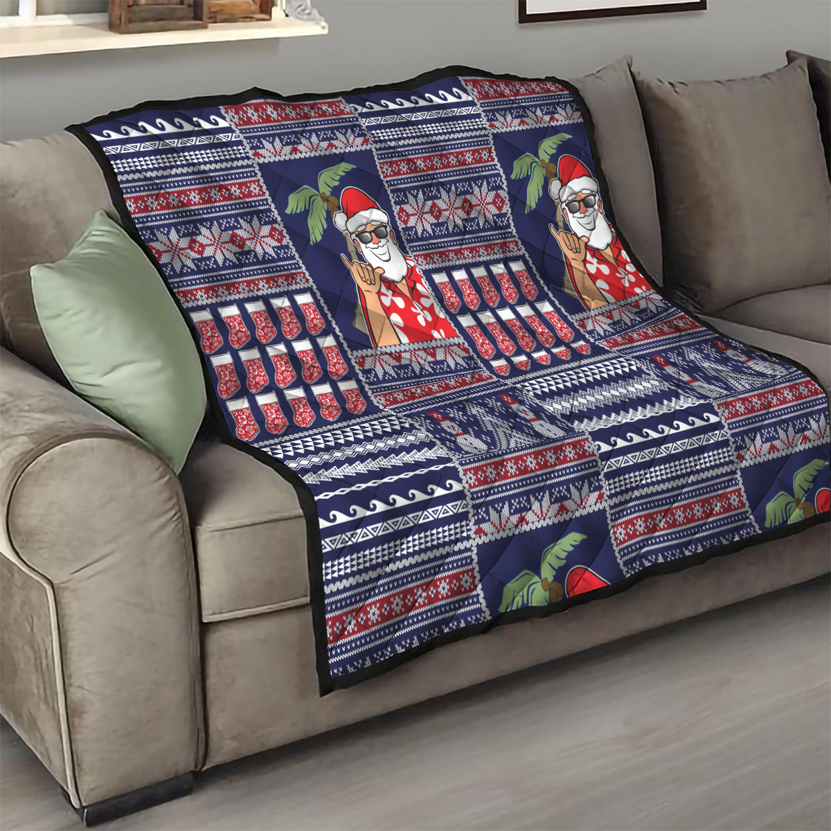 Hawaii Mele Kalikimaka Quilt Aloha and Christmas Elements Patchwork Blue Style LT03 - Polynesian Pride