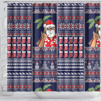 Hawaii Mele Kalikimaka Shower Curtain Aloha and Christmas Elements Patchwork Blue Style LT03 - Polynesian Pride
